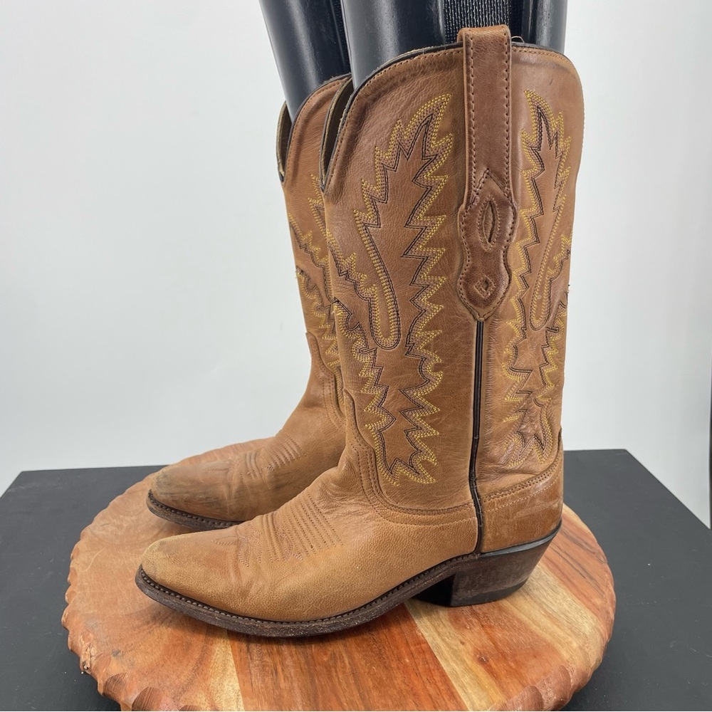 Old West Brown Western Cowboy Boots with Yellow Stitching